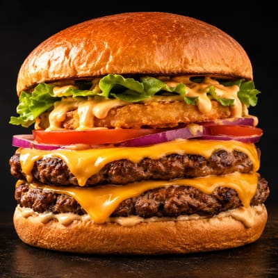 Double burger au cheddar fondu